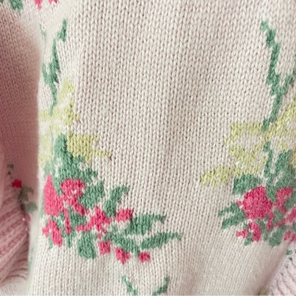 LoveShackFancy Warwick Ruffle Crewneck Sweater in Strawberry Floral Size Medium - Picture 7 of 11